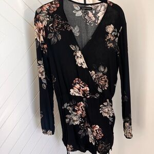 Kendall & Kylie Black and Pink Floral Romper